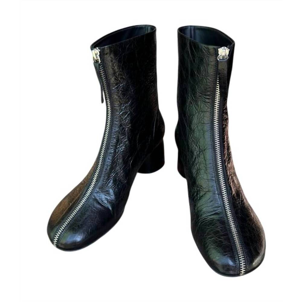 NEW HALMANERA women's anna17 front zip leather boots in black